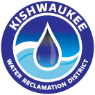 The logo for the kishwaukee water reclamation district shows a drop of water in a circle.