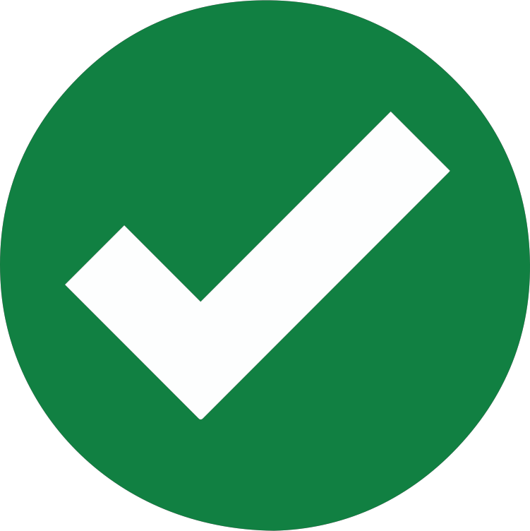 White check mark inside a green circle.