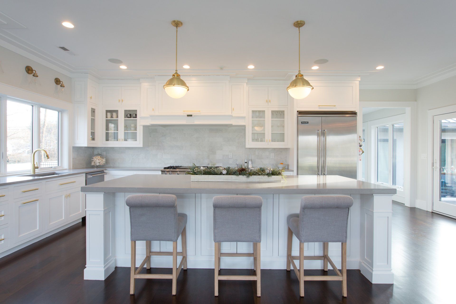 White Kitchen Cabinets & Island with Seating