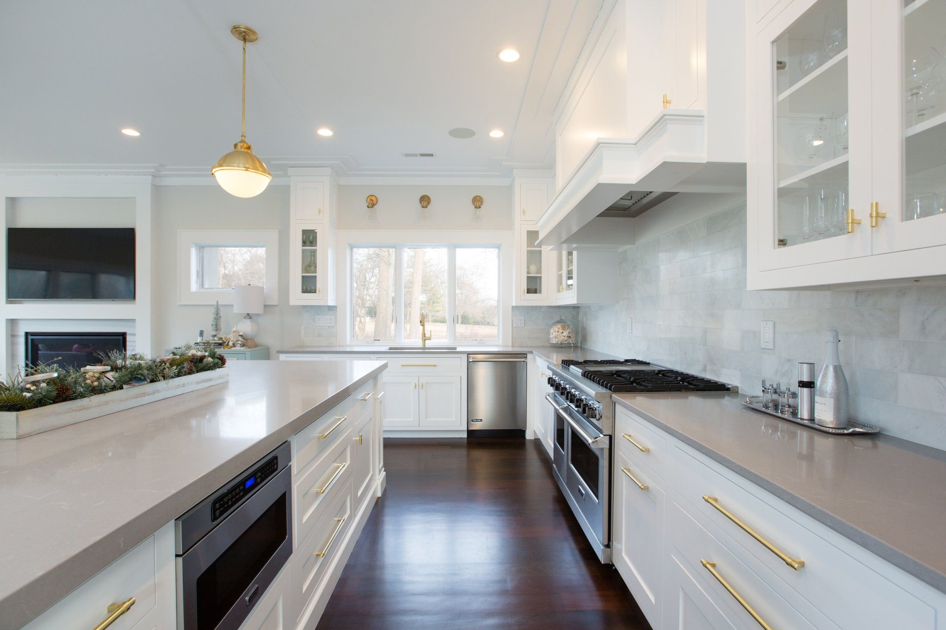 White Kitchen Cabinets & Gray Marble Countertops