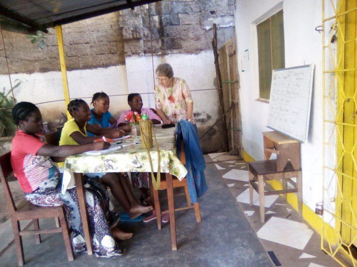 S. Bridgid teaching English lessons in Nipepe.