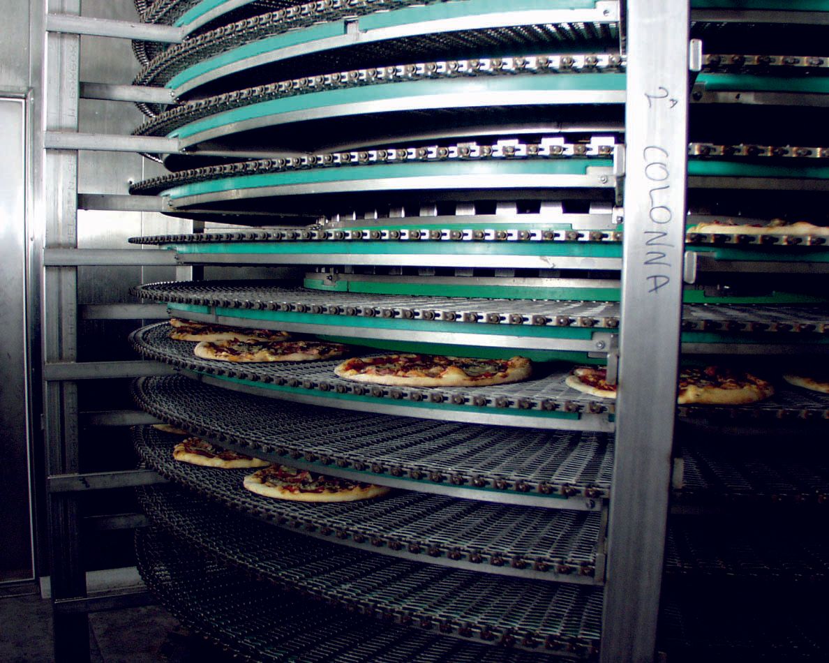 sistema industriale di abbattimento temperatura per pizze surgelate