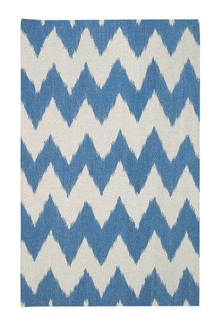 Blue and White Zig Zag Area Rug, in New York, NY