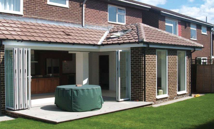 white full width bi fold doors