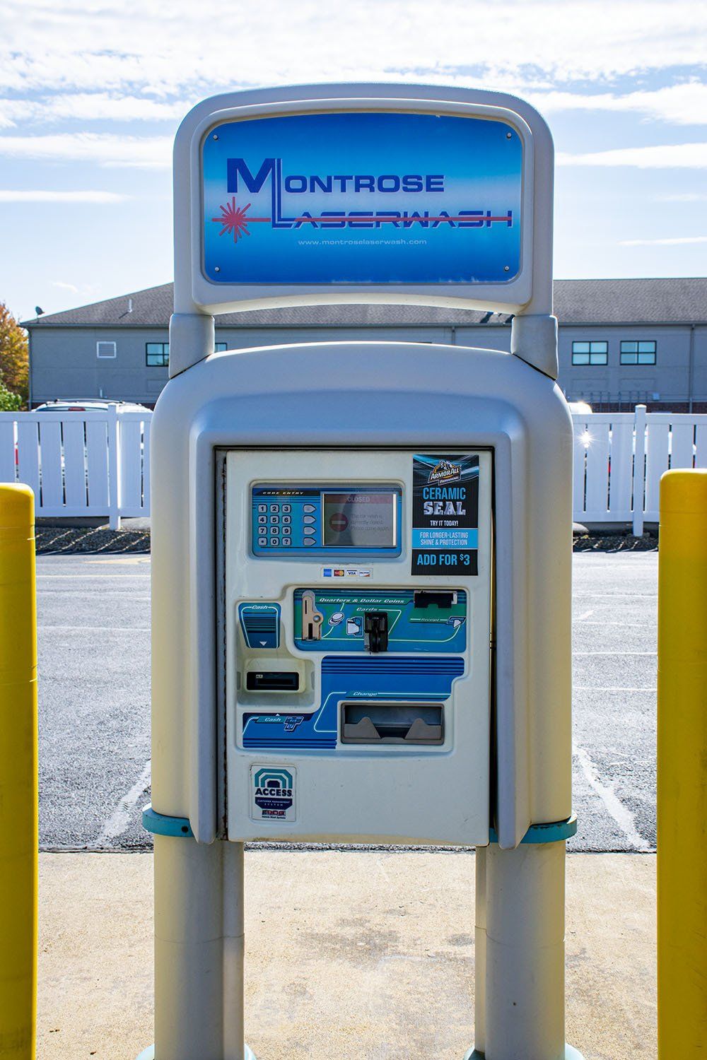 A car wash kiosk labeled