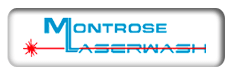 Montrose Laserwash logo with blue text and a red laser beam.