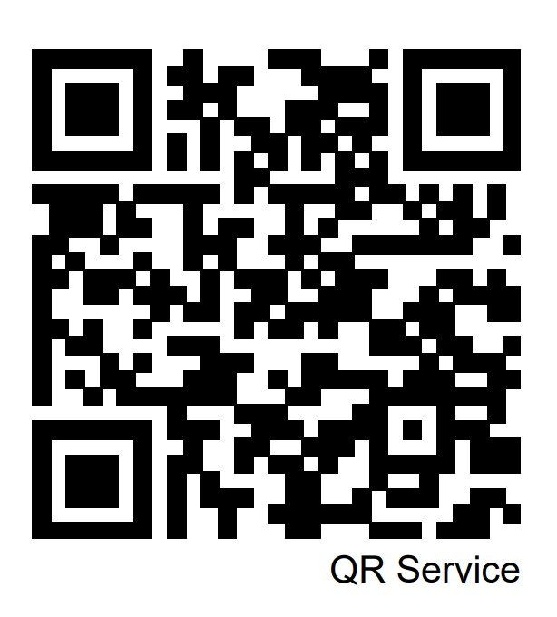 Um código QR preto e branco com as palavras serviço QR escritas nele.
