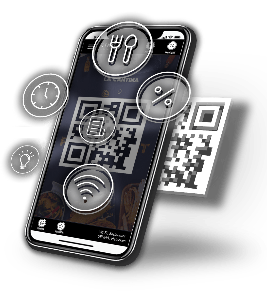 Um celular com um código qr na tela.