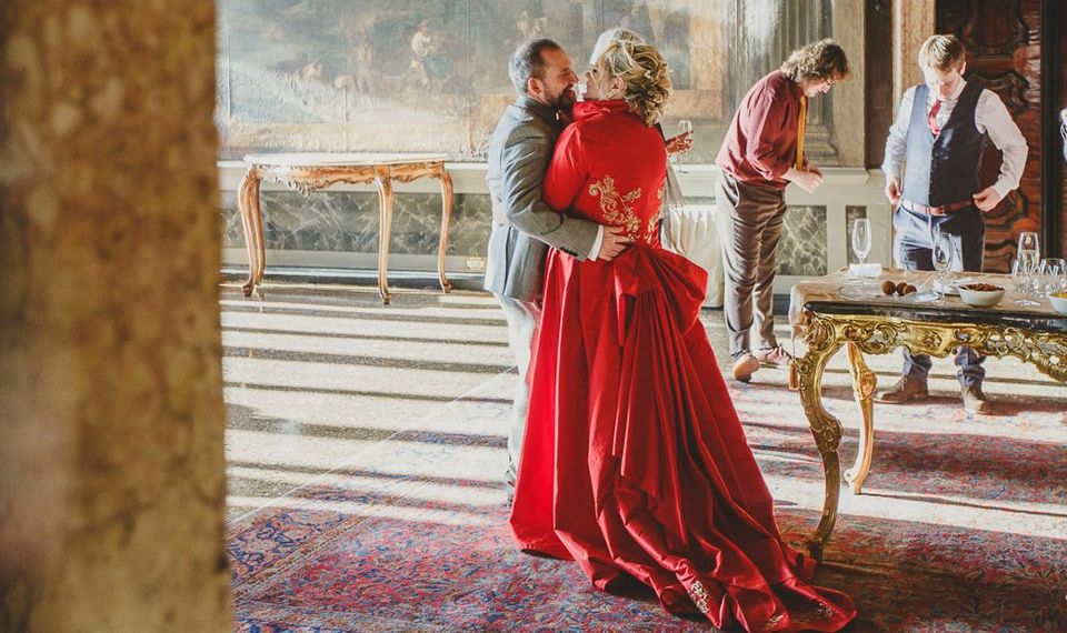 Red and Gold Wedding Dress Destination Wedding Mature Bride