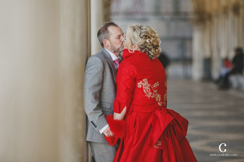 Mature Bride Red Wedding Dress Vow Renewal
