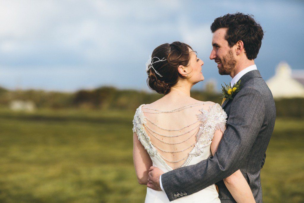 Beaded open backed wedding dress Lundy Island