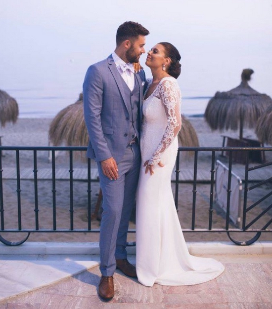 Lace Sleeves Destination Wedding Gown