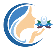 A logo of a woman holding a flower in her hand
