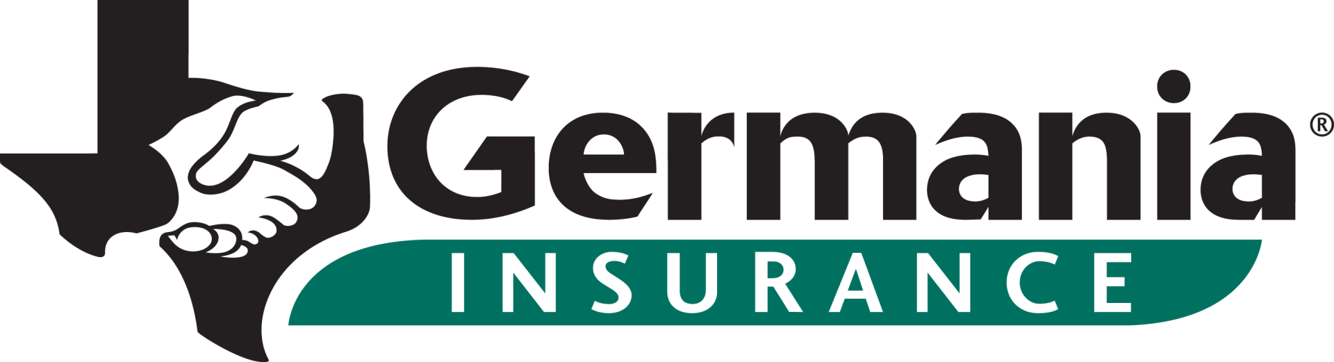 The logo for germania insurance shows a texas flag and a handshake.