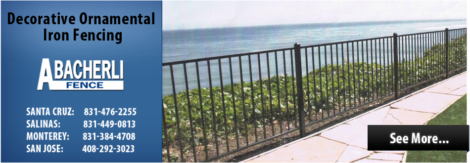 Banner ad for Bacherli Fence, black iron fencing by the ocean. Contact info included.