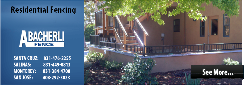 Banner ad for Bacherli Fencing, a residential fencing company. Features a house, contact info, and a 