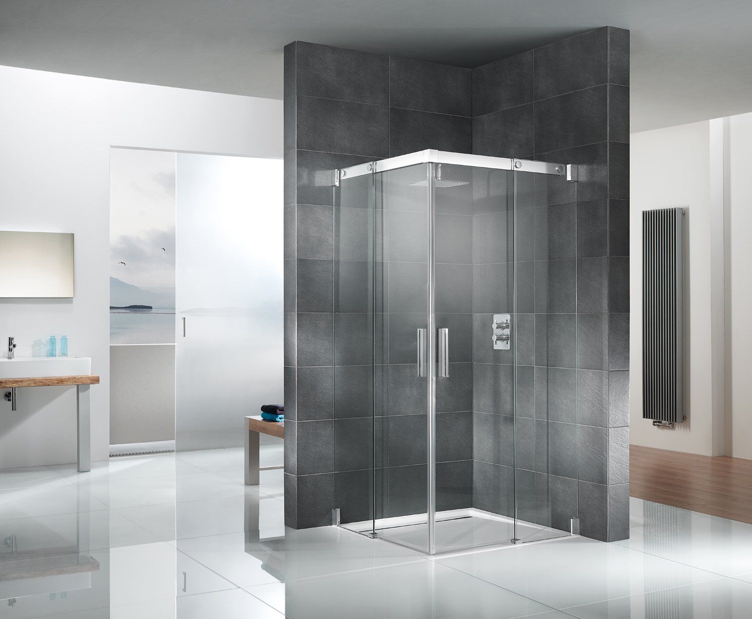 Glasdusche mit Eckeinstieg