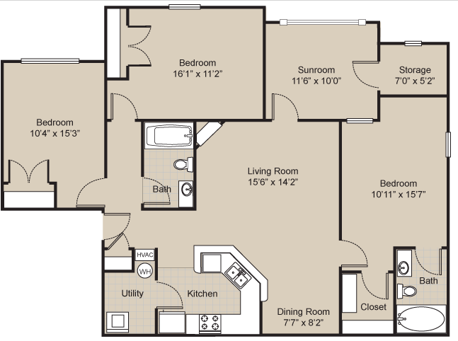 3 bedroom with sunroom