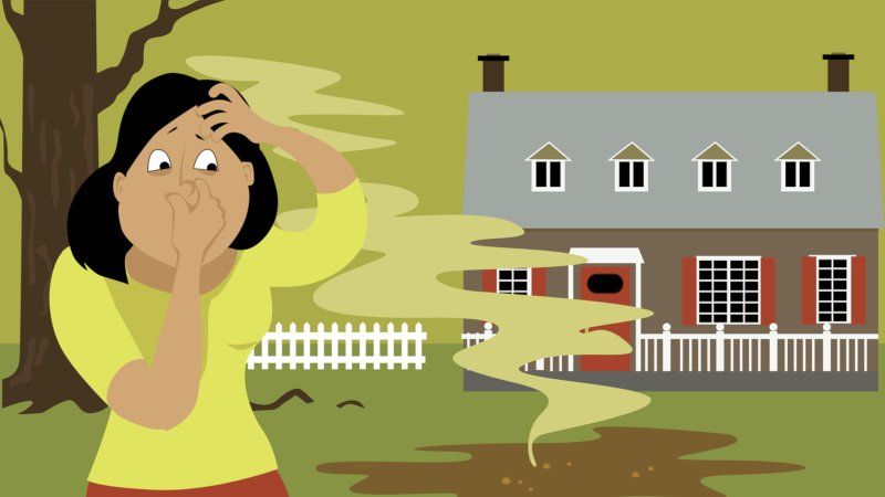 Illustration of Woman Smells Stinky on Ground — Greenville, SC — American Waste Septic Illustration of Woman Smells Stinky on Ground — Greenville, SC — American Waste Septic