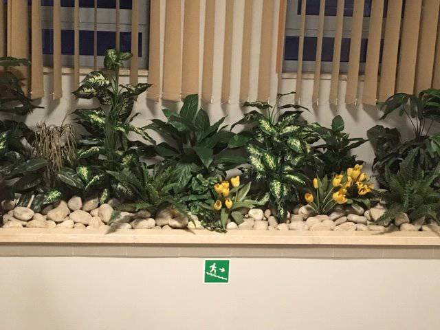 allestimento artificiale ufficio con pietre