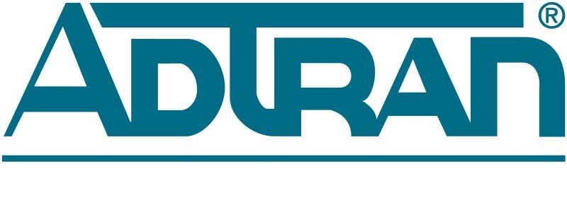 ADTRAN logo in teal text with stylized horizontal lines above and below