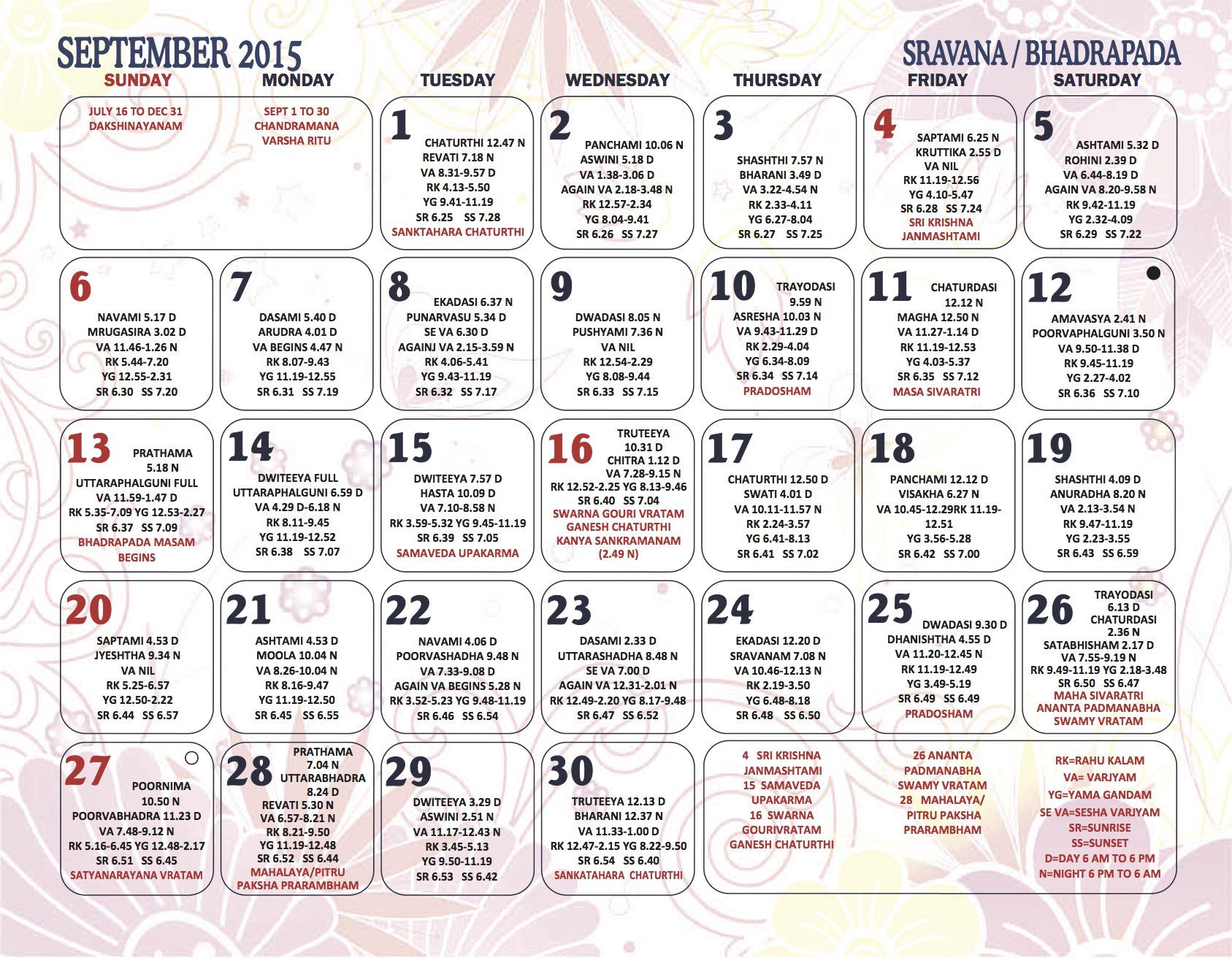 Sep Calendar