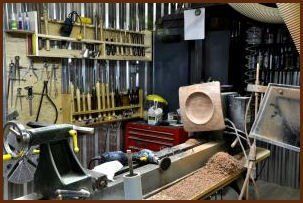 wood lathe in workshop