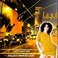 Album cover with a woman in a yellow dress on a city street at night, titled “l.a.p.d.”