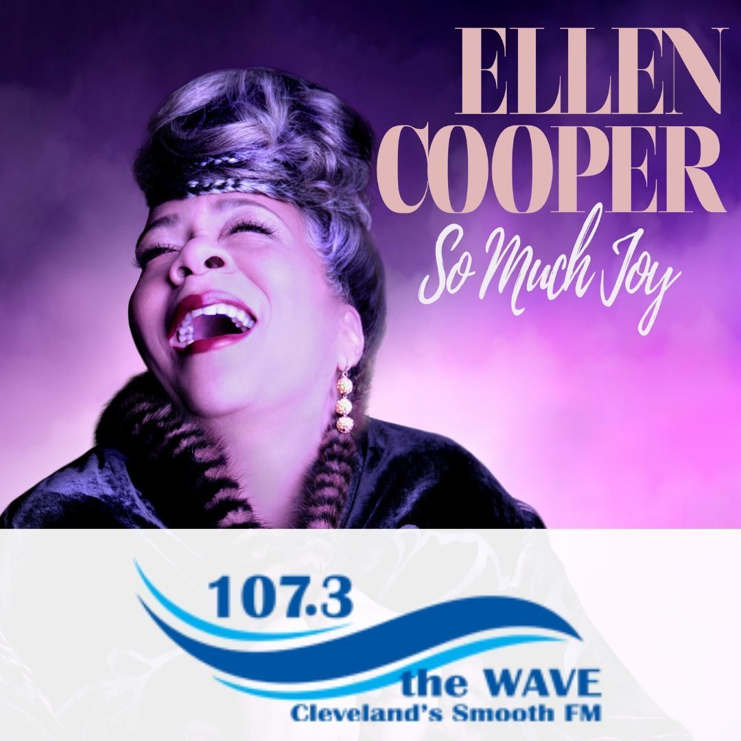 Ellen Cooper smiling in purple promo art with “So Much Joy” and 107.3 The Wave Cleveland’s Smooth FM logo