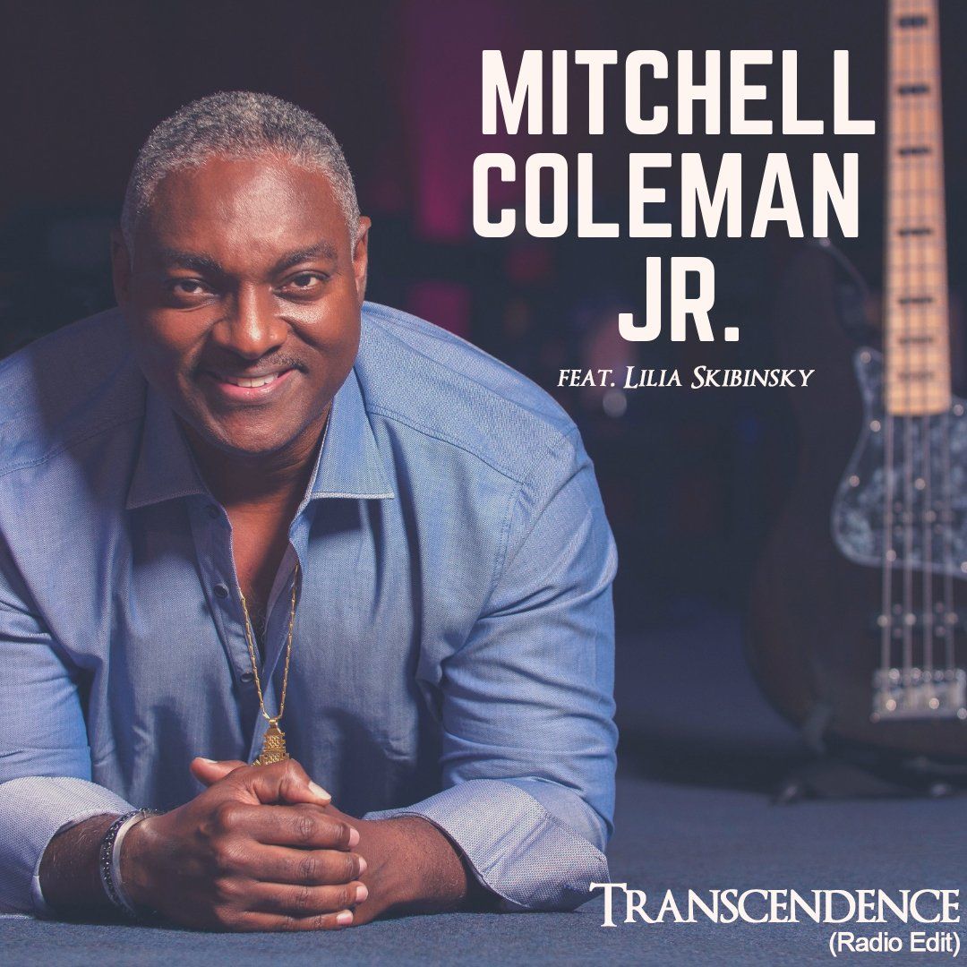 Album cover of Mitchell Coleman Jr. smiling in a blue shirt, with bass guitar and title text
