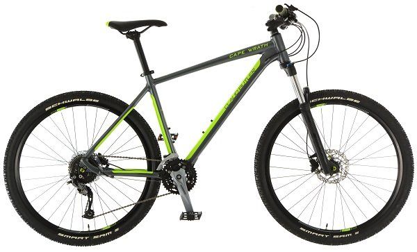 A black and green bicycle with a disc brake on a white background.