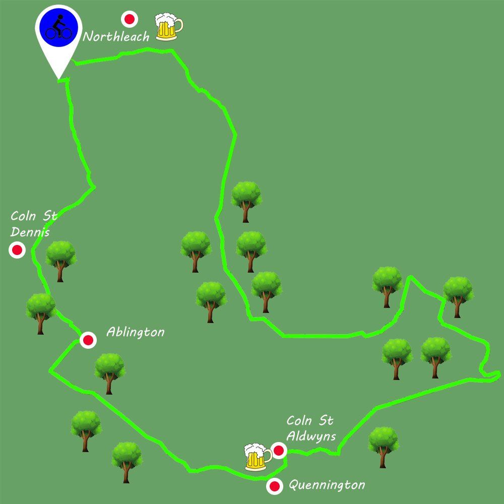 A green map with trees and beer mugs on it.