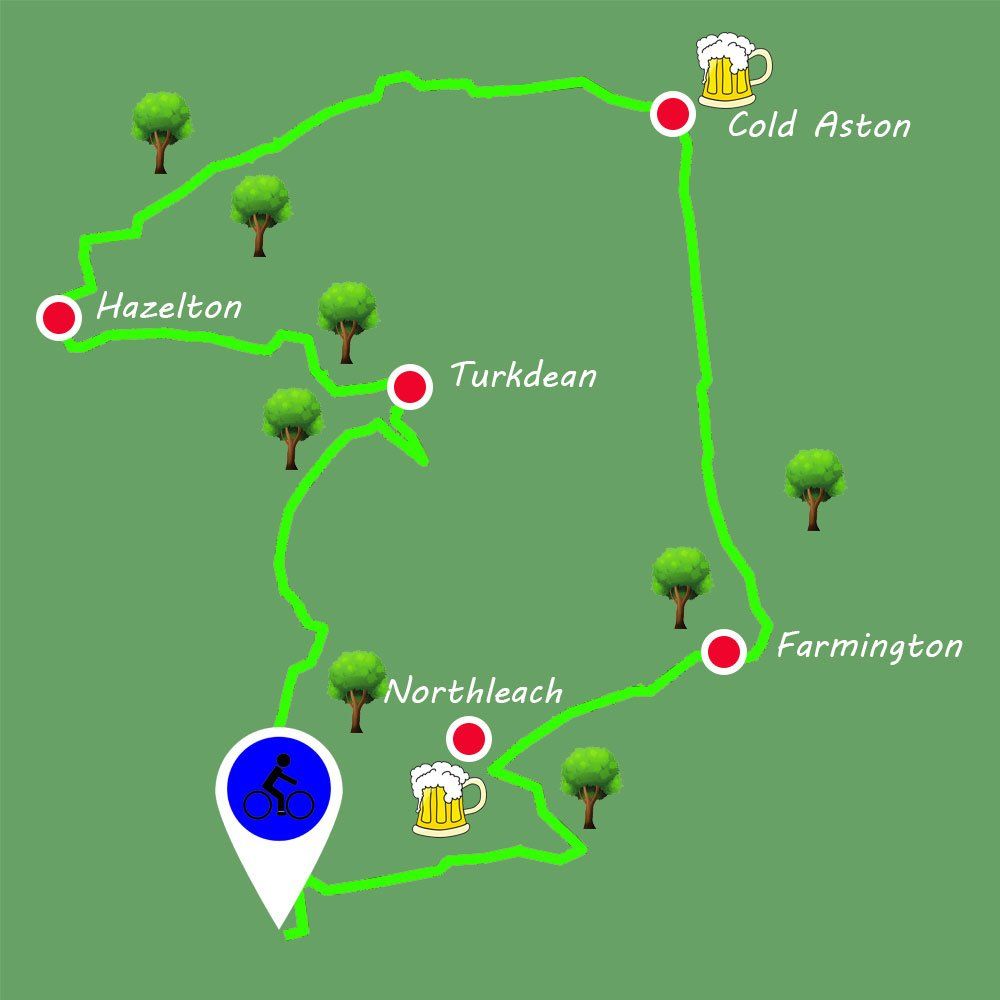 A map of a country with trees and beer mugs on it.