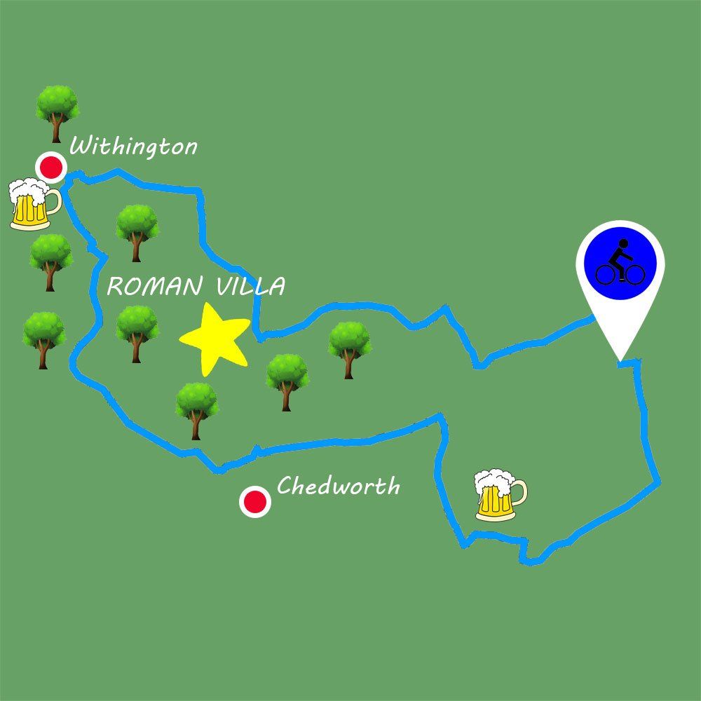 A map showing the location of roman villa in chedworth