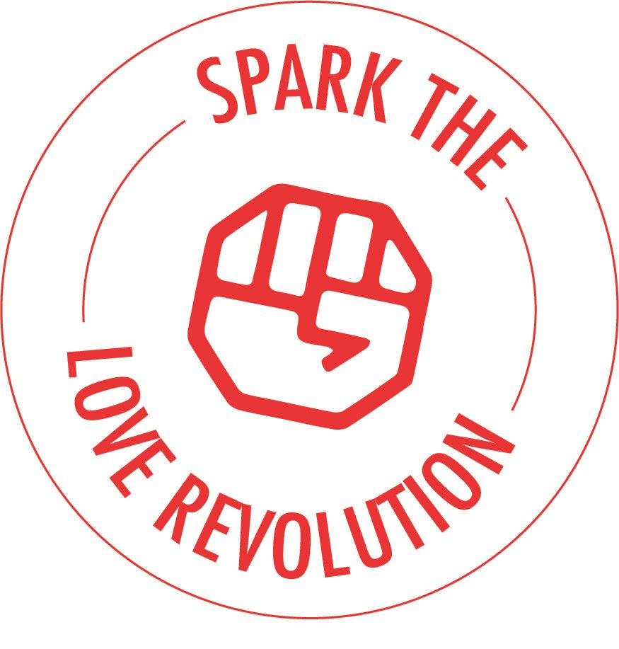 A red logo that says spark the love revolution