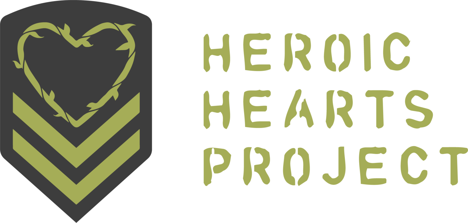A logo for the heroic hearts project with a heart and arrows