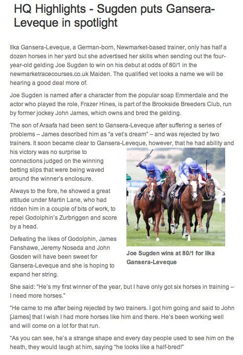 article - Joe Sugden winning on debut