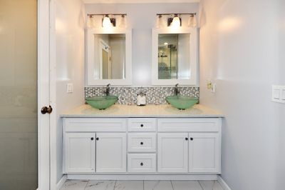 Gray and White Custom Bathroom — Saddle Brook, NJ — Manor House Cabinetry Gray and White Custom Bathroom — Saddle Brook, NJ — Manor House Cabinetry