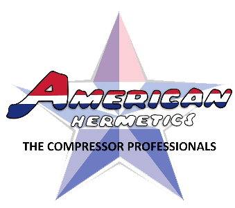 American Hermetics logo with red, blue, and white star; text reads “The Compressor Professionals.”