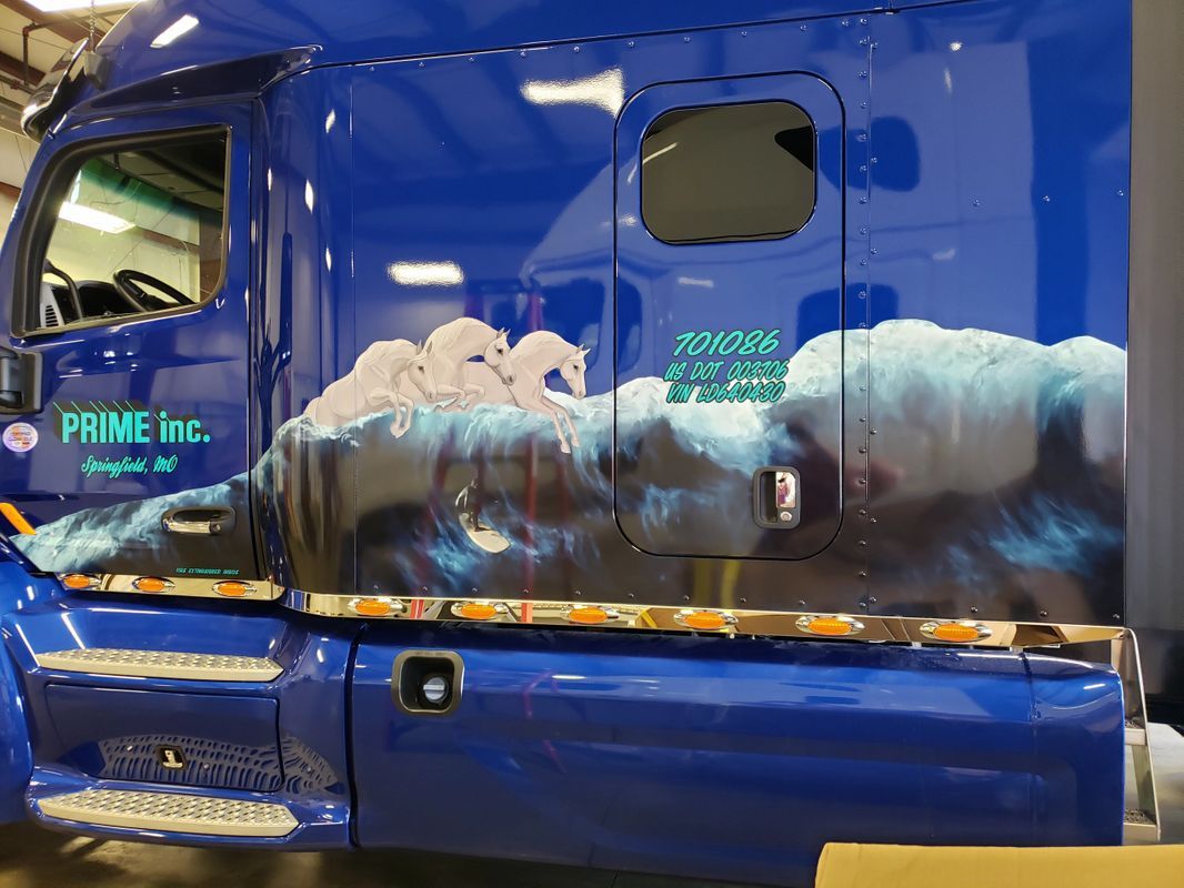 Blue Prime Truck With Pony — Springfield, MO — Stripes and Stuff Graphics