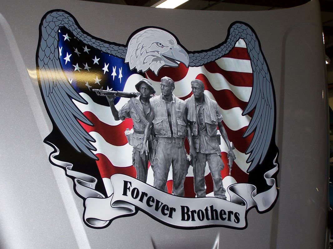Three Soldier In American Flag — Springfield, MO — Stripes and Stuff Graphics