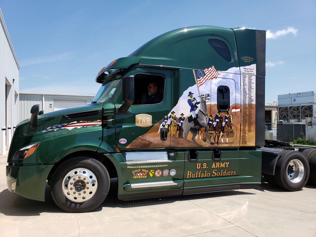 Green Prime Truck With Buffalo Soldiers — Springfield, MO — Stripes and Stuff Graphics