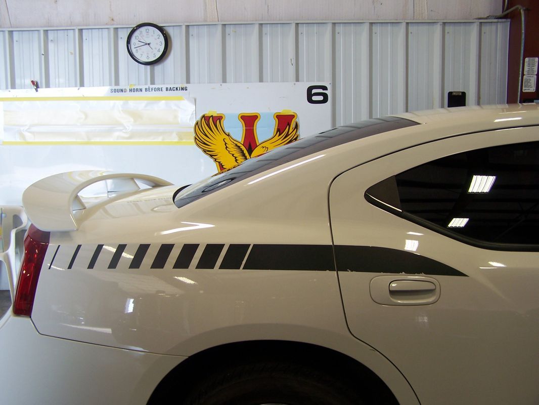 White Car With Spoiler — Springfield, MO — Stripes and Stuff Graphics