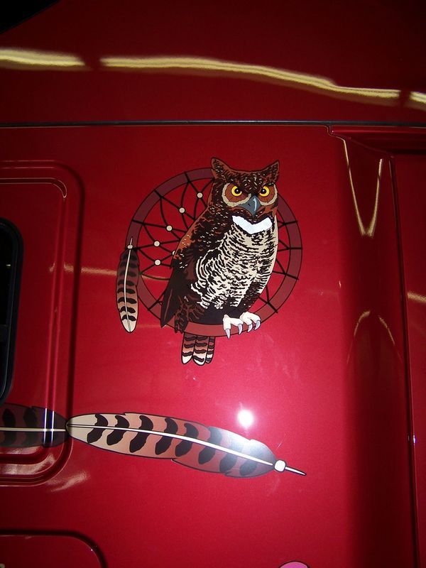 Red Vehicle With Owl Logo — Springfield, MO — Stripes and Stuff Graphics