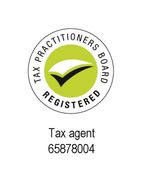 Tax Practitioners Board registered agent logo. Green and white circle with checkmark, text, and agent number.