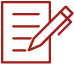 Red outline icon of a document with lines and a pencil for editing or note taking