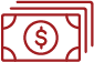 Stack of red bills with a dollar sign icon