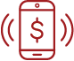 Red outline of a smartphone with dollar sign and signal waves, suggesting mobile payment or money transfer