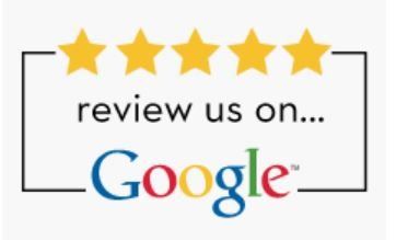 A google logo with five stars and the words `` review us on ... google ''