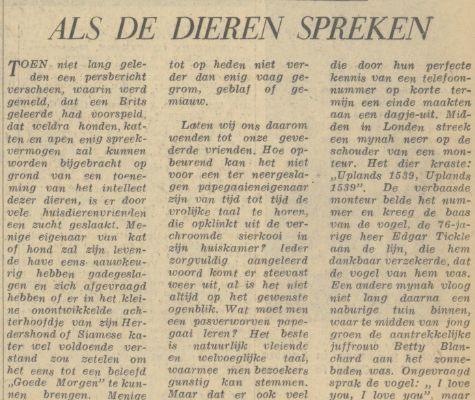 krantenartikel als de dieren spreken antrozoologie